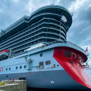 Exterior of the Scarlet Lady cruise ship at Bimini