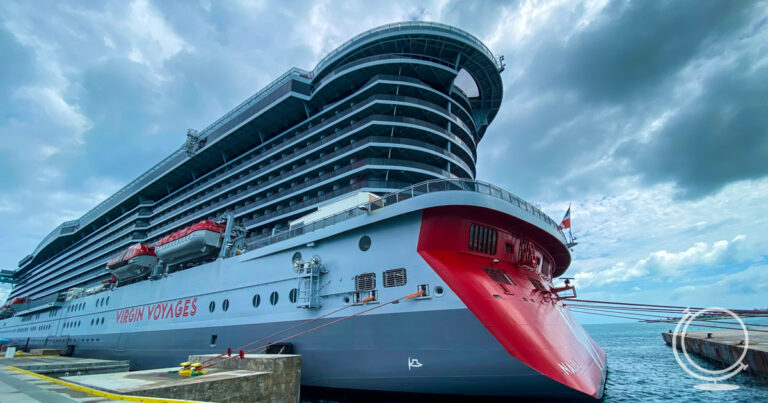 Exterior of the Scarlet Lady cruise ship at Bimini