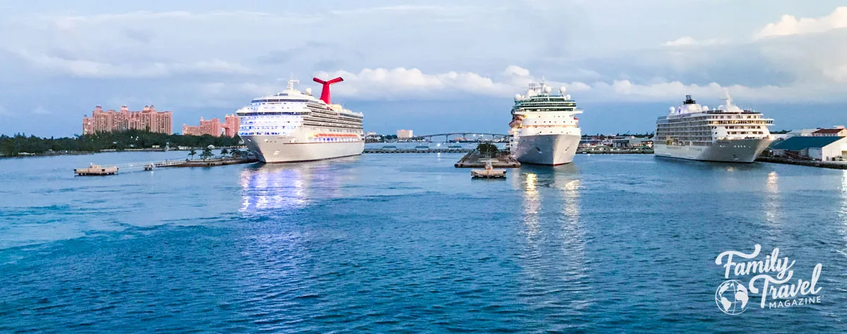 three cruise ships docked at Nassau