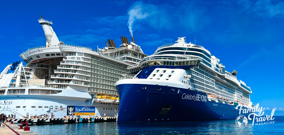 Royal Caribbean ship and Celebrity BEYOND ship located side by side in port