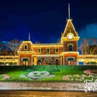 Disneyland Railroad Station at night