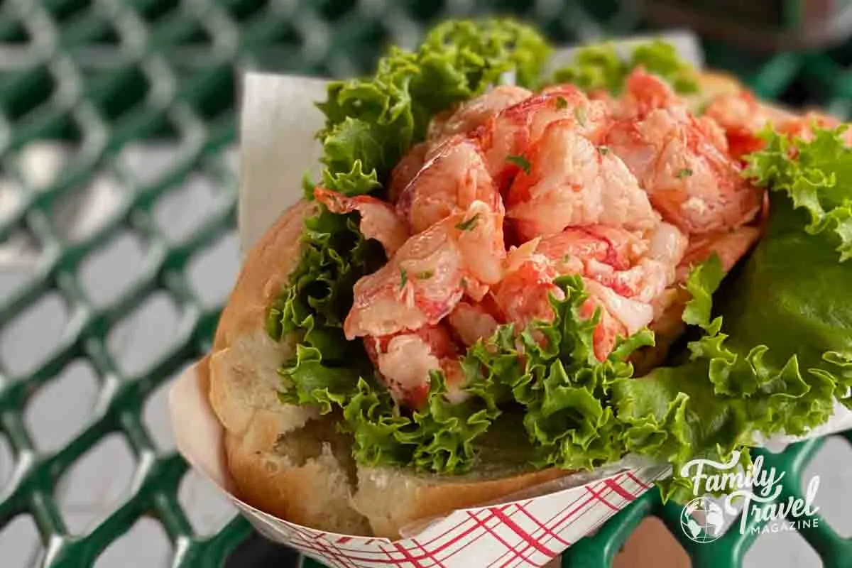 Lobster roll on a bed of lettuce