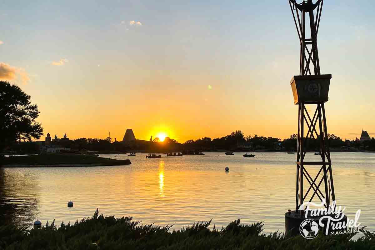 Sunset at EPCOT over Seven Seas Lagoon