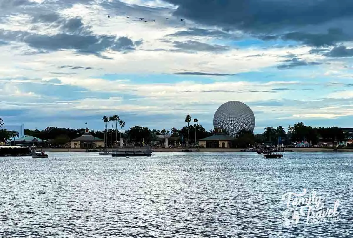 Spaceship Earth from across the Seven Seas Lagoon