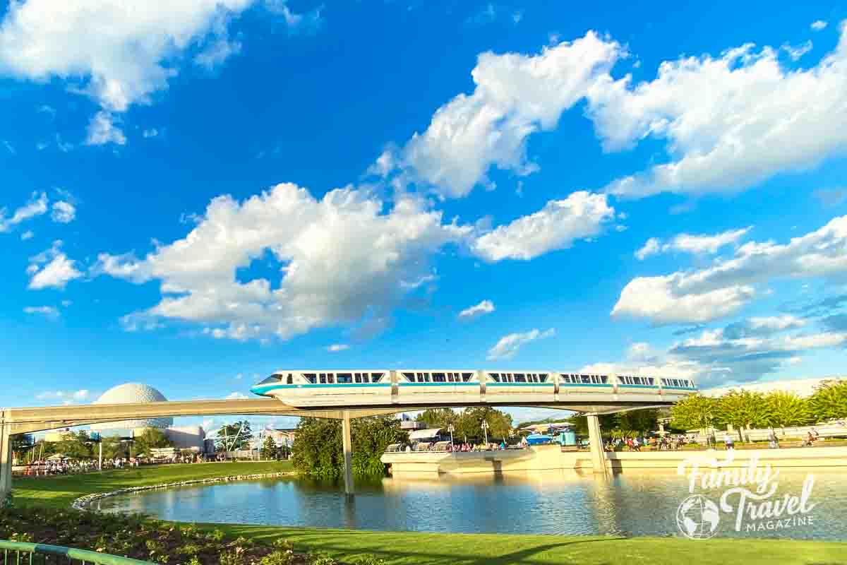 Monorail running through EPCOT