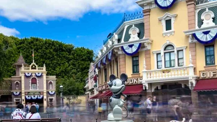 Mickey Statue outside of Main Street USA buildings