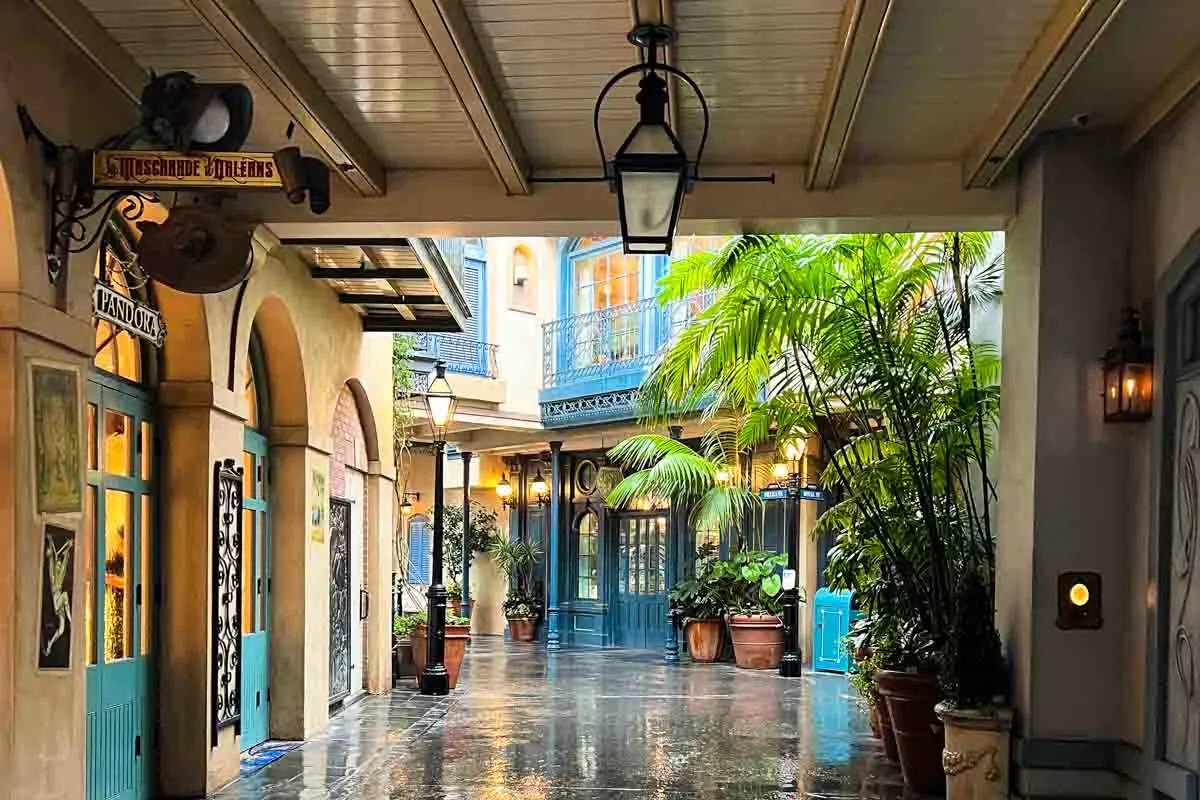 New Orleans Square buildings with trees