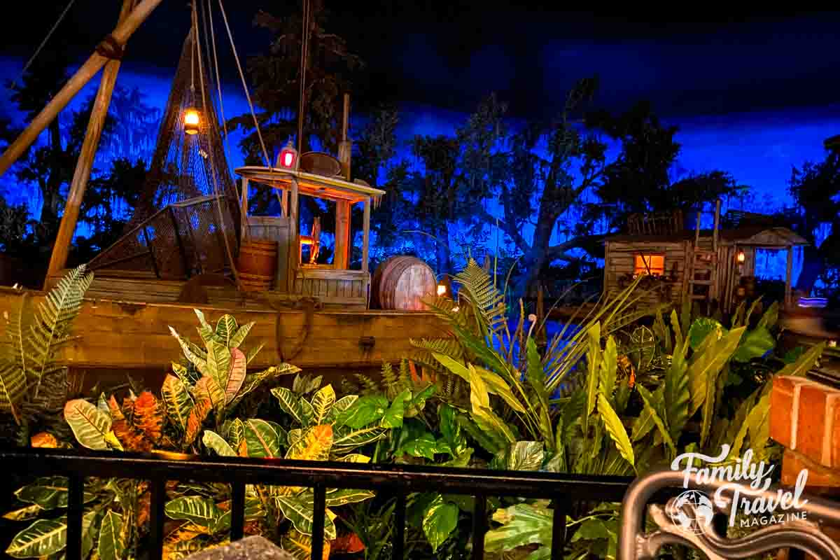 Riverboat and greenery setting for Pirates of the Caribbean