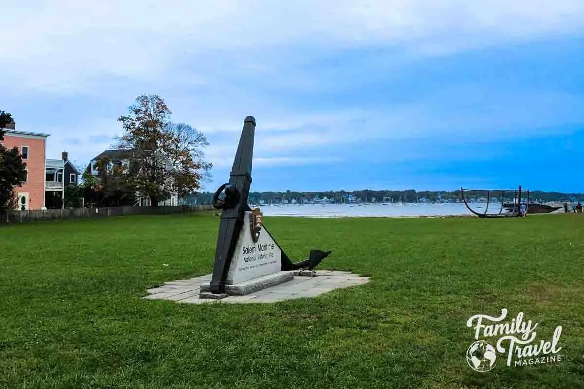 Salem waterfront with anchor figure