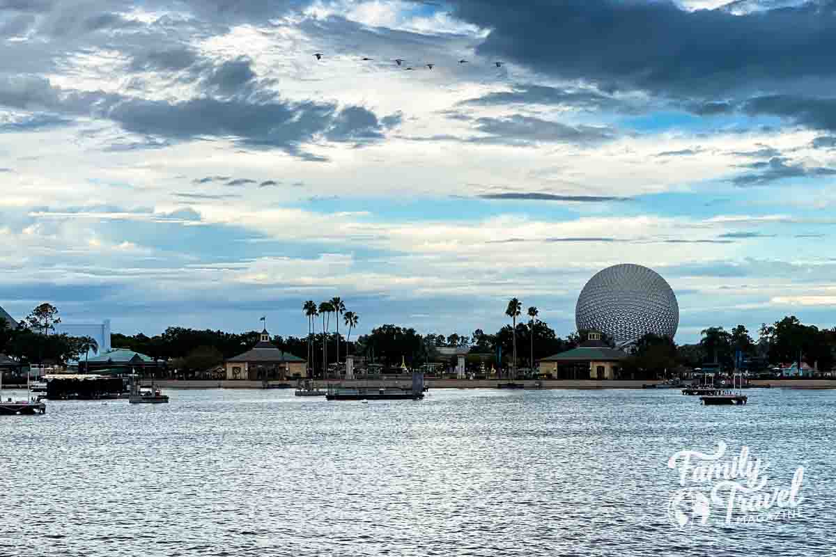 EPCOT World Showcase with Spaceship Earth in background