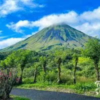 Arenal volcano with greenery in foreground