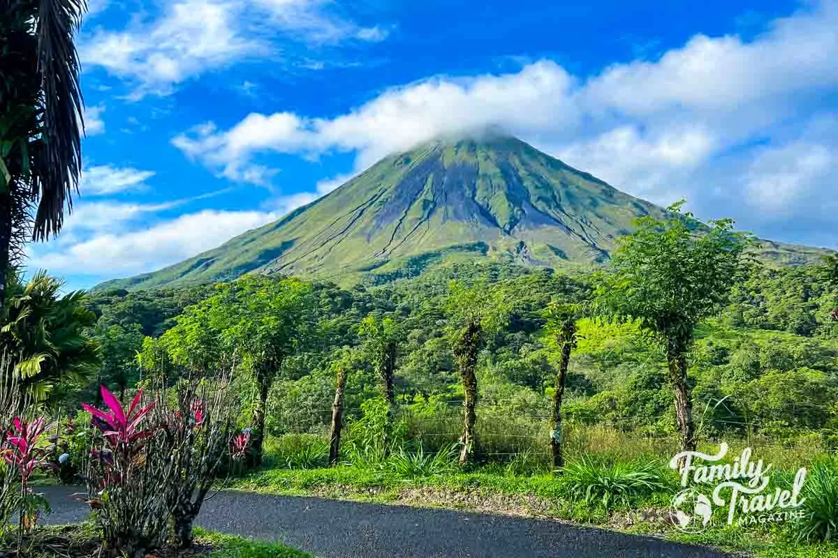 Arenal volcano with greenery in foreground