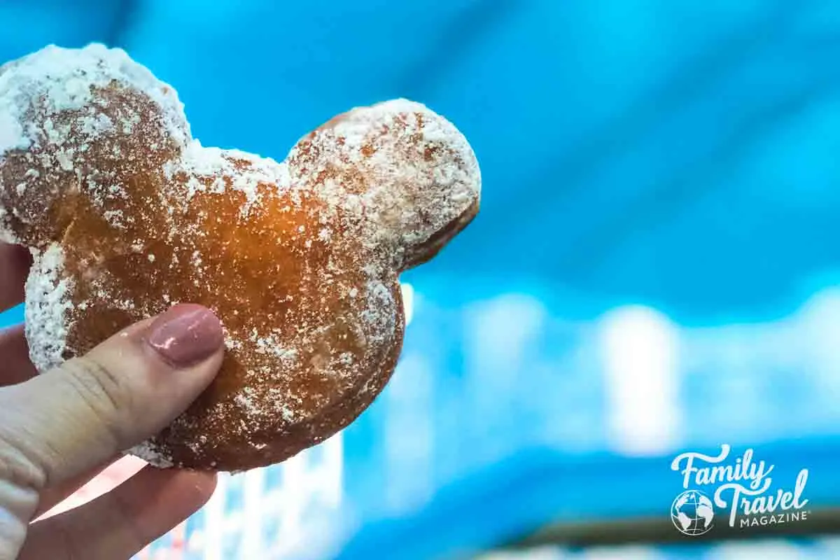 Mickey Shaped Beignet with powdered sugar