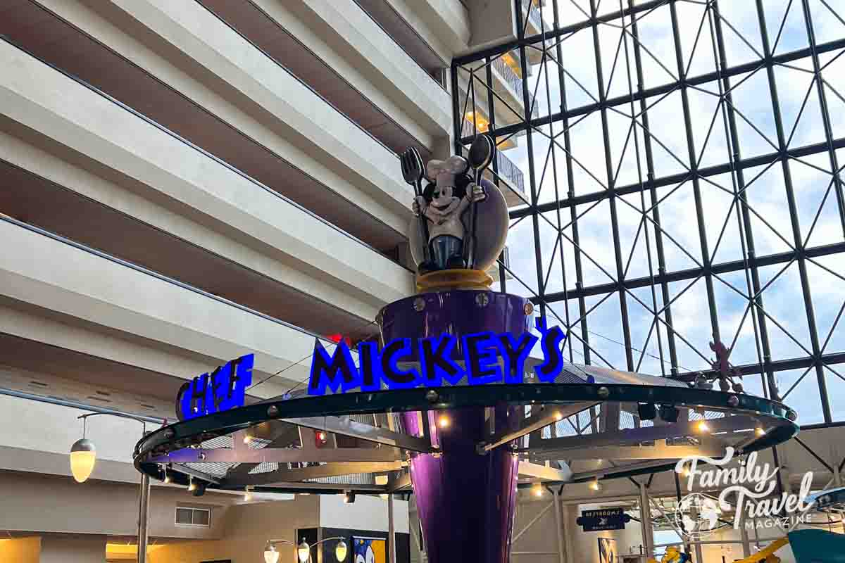 Chef Mickey's figure with sign and Mickey statue