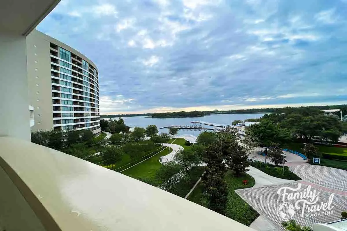 view of the Contemporary from the bridge to Bay Lake Tower