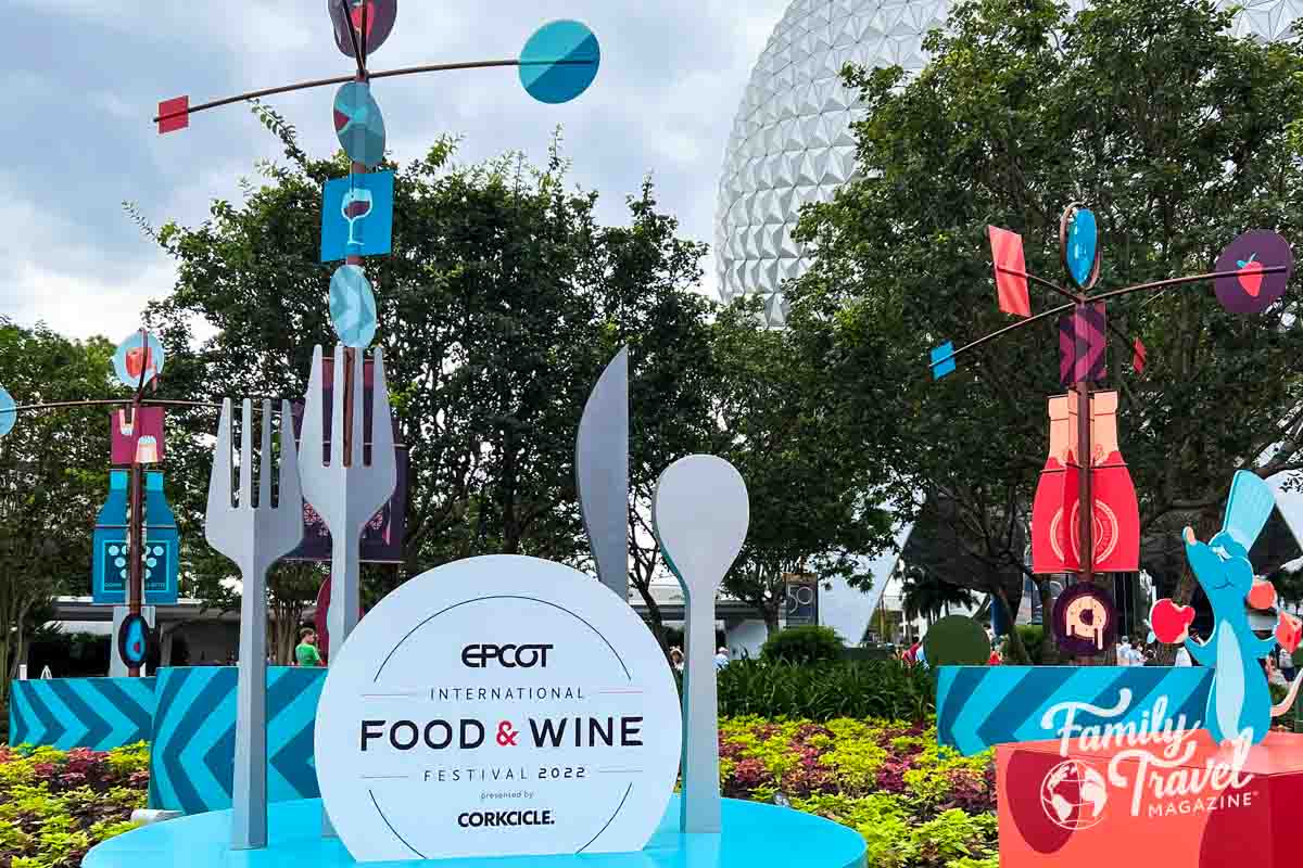 Colorful display for Food and Wine Festival including large utensils