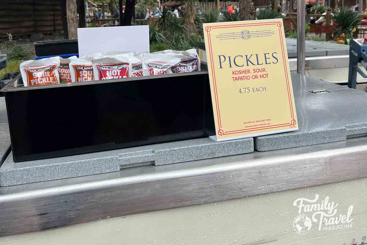 Pickles for sale on a cart