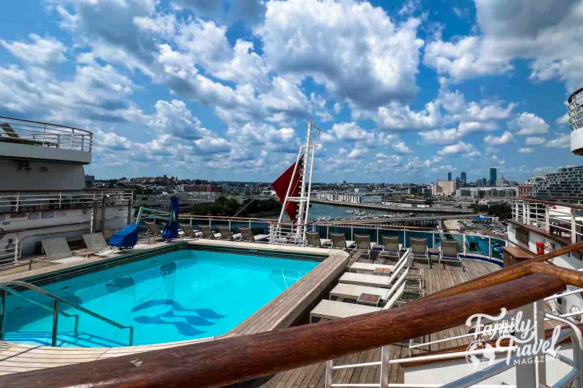 aft pool deck of Princess ship docked in Boston