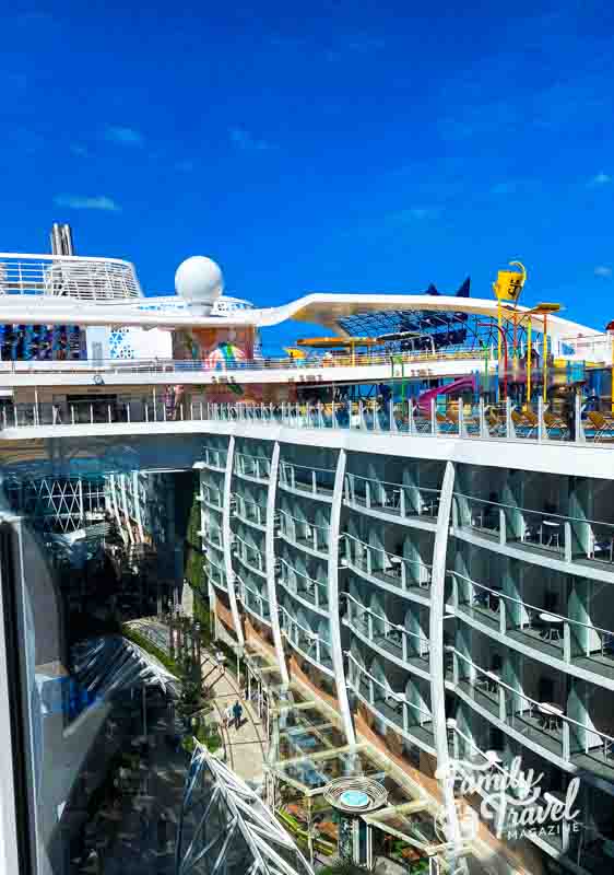 Top of Royal Caribbean ship with colorful waterslides 