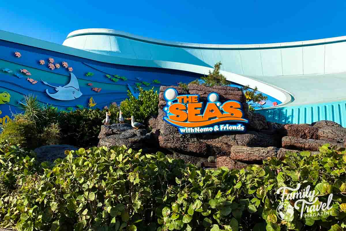 Exterior of the Seas With Nemo and Friends, including ocean mural on building