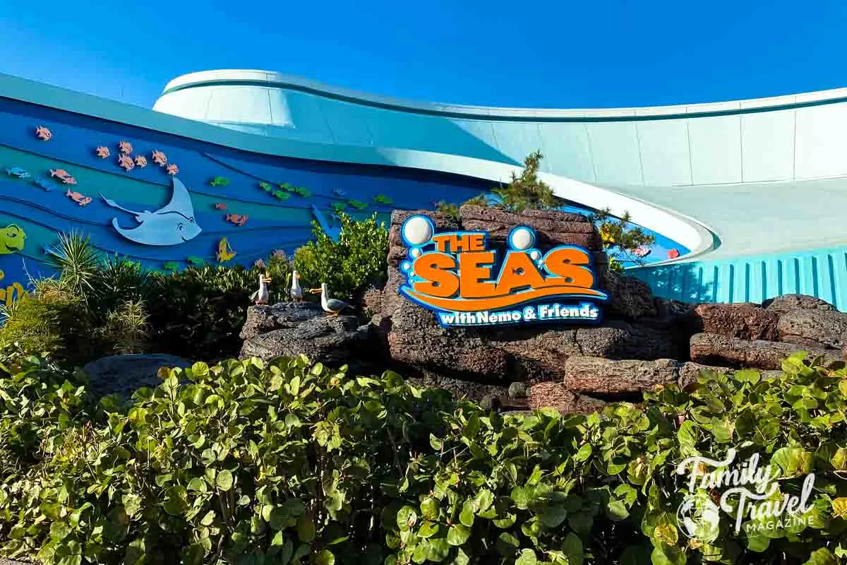 Exterior of the Seas With Nemo and Friends, including ocean mural on building