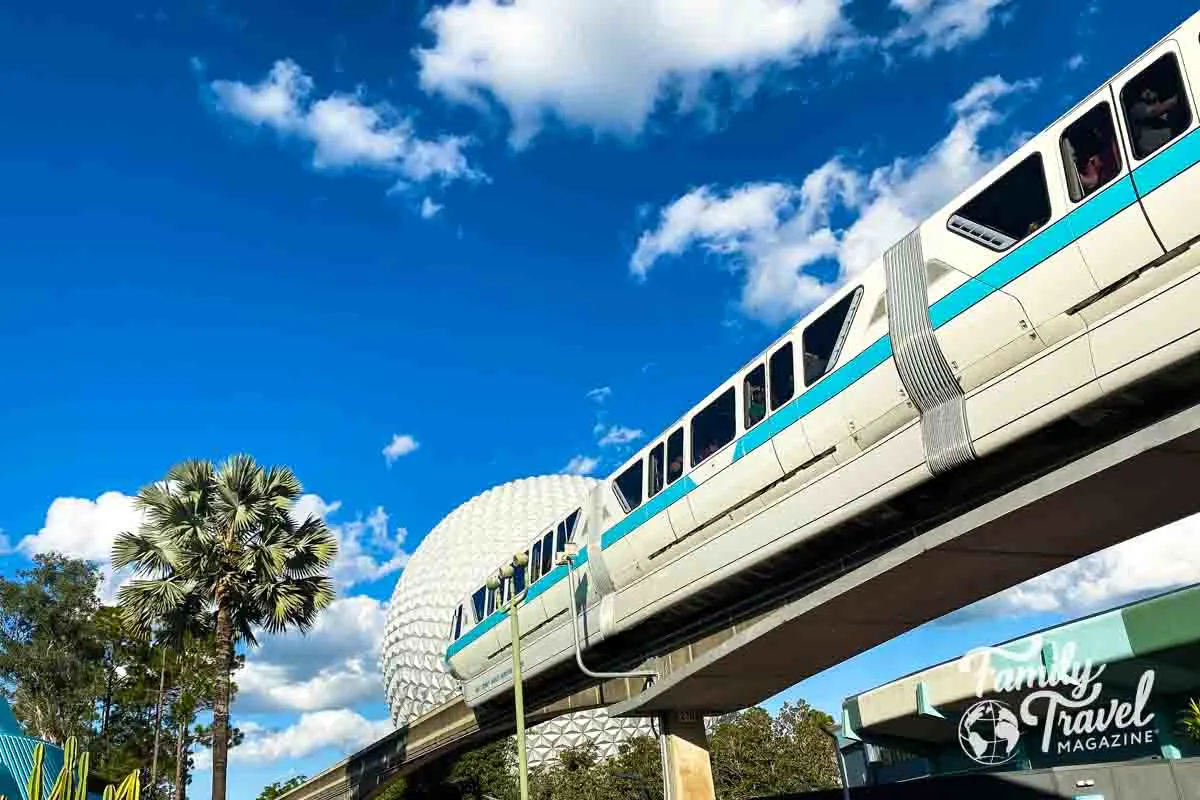 Spaceship Earth with monorail in foreground