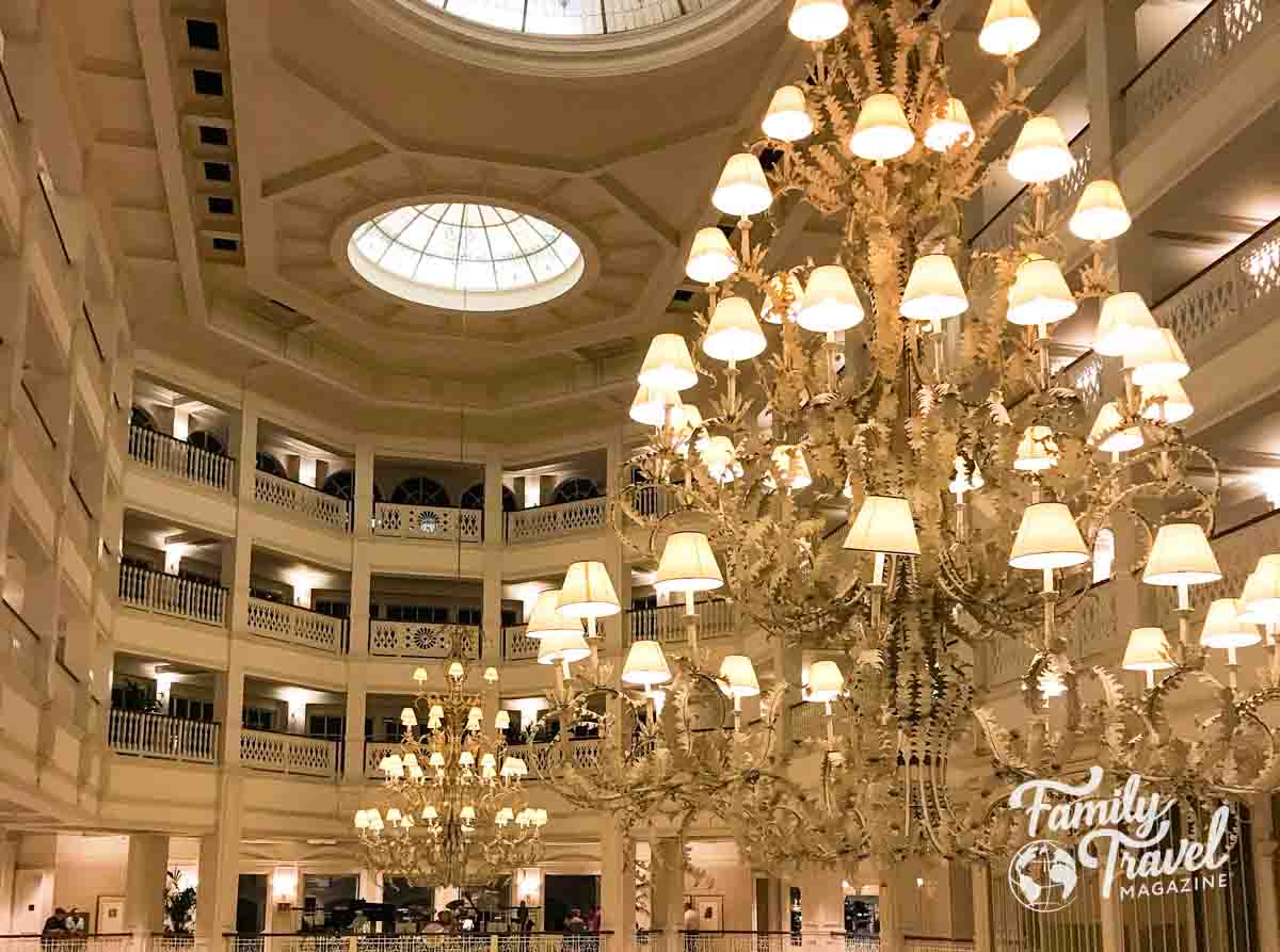 Lobby of Grand Floridian with chandeliers