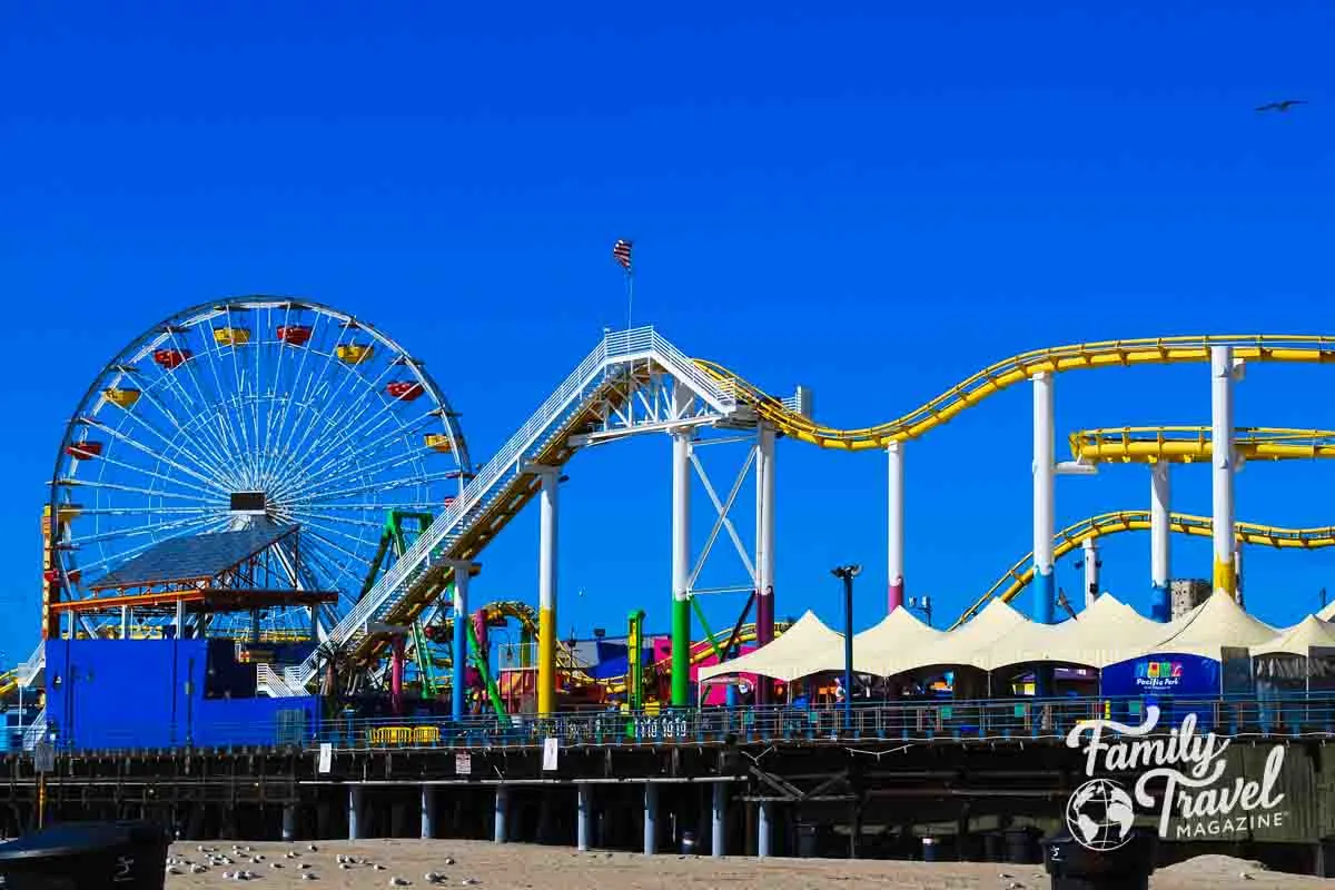 Coaster and ferris wheel at Santa Monica Pier