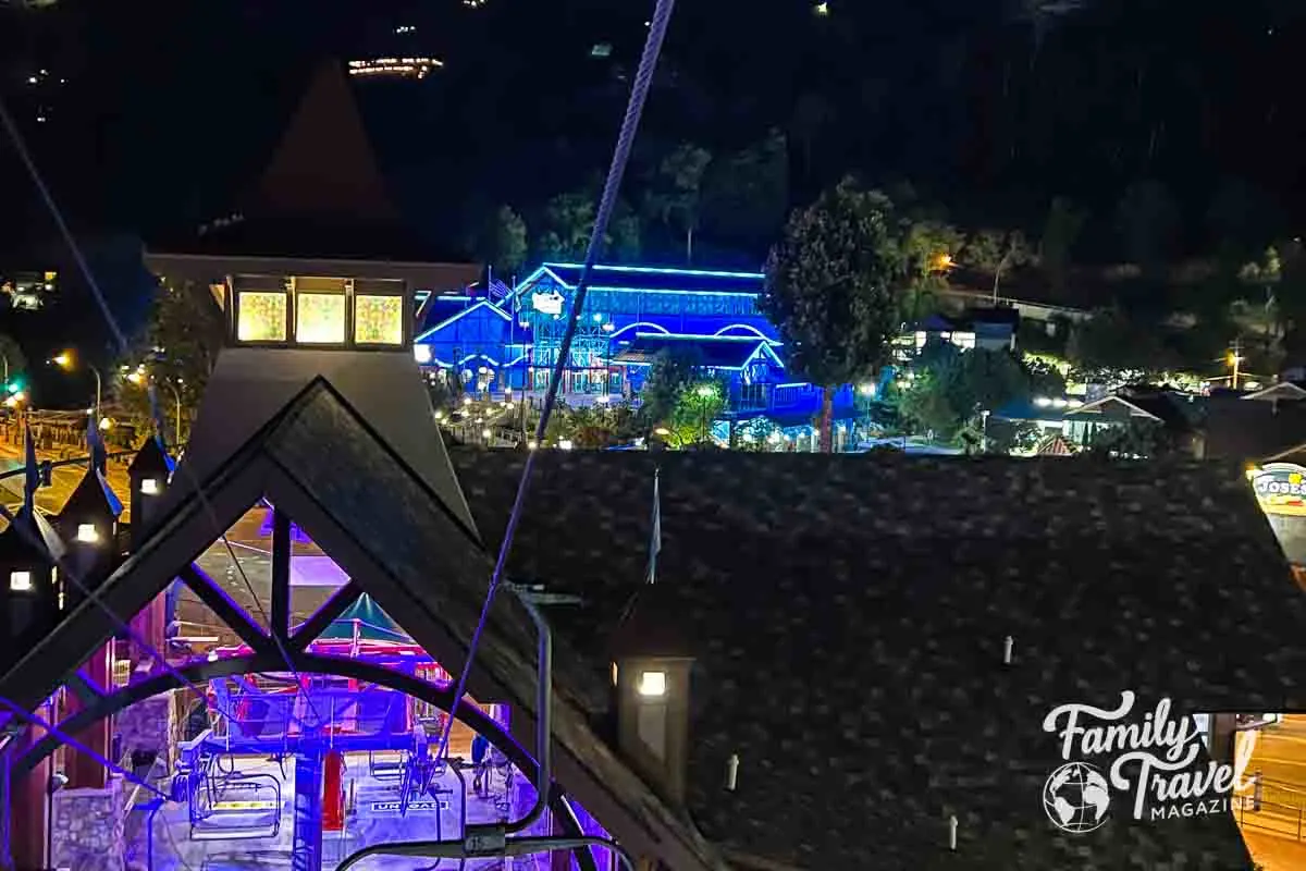 Aquarium lit up in blue from chair lift