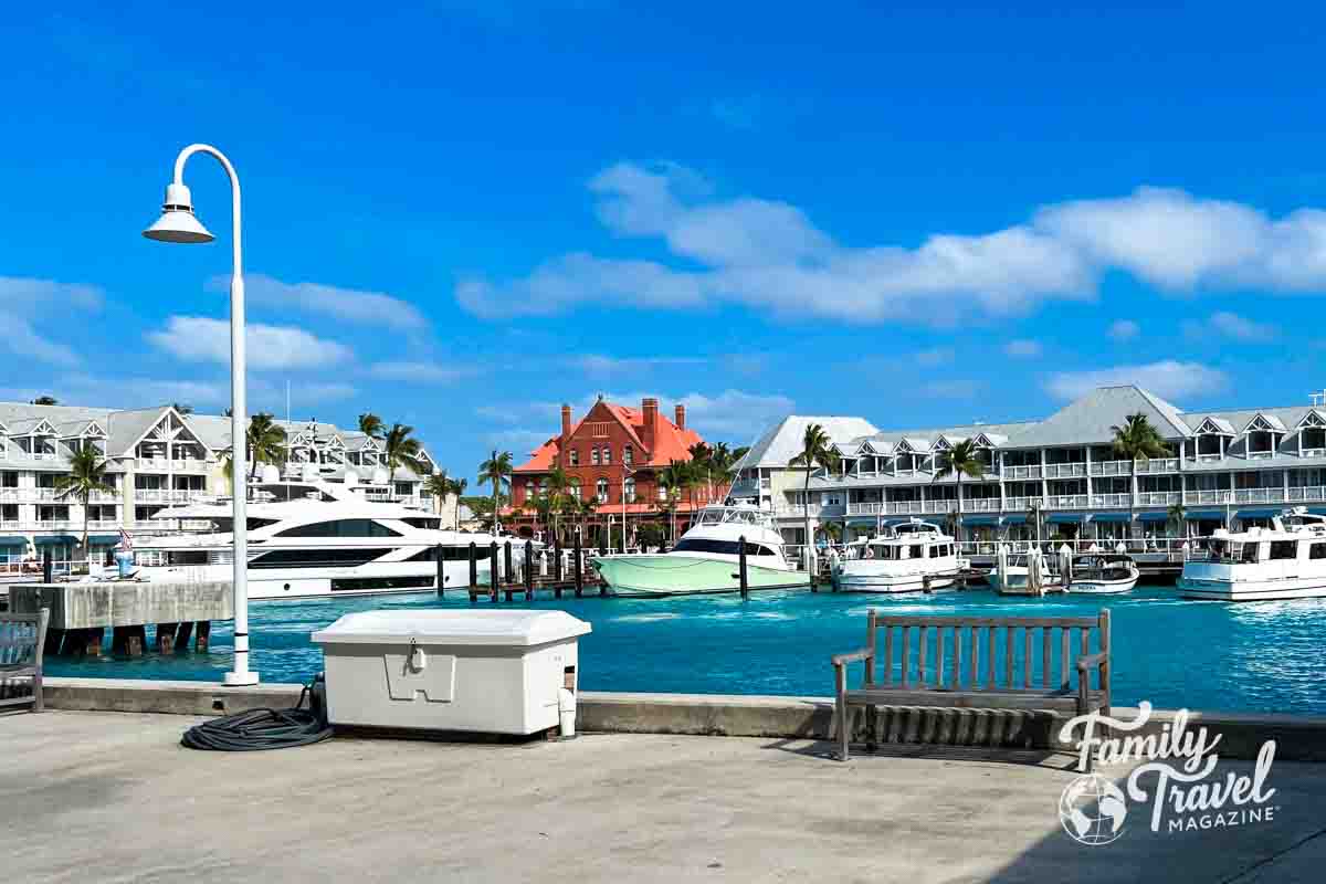 Boats docked at Key West in front of buildings