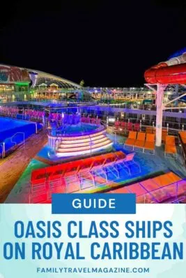 Colorful pool deck at night on Utopia of the Seas