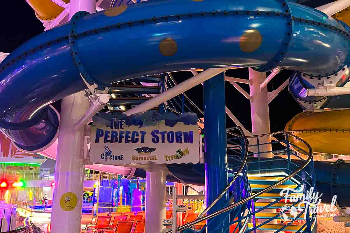 Waterslides with the Perfect Storm sign 