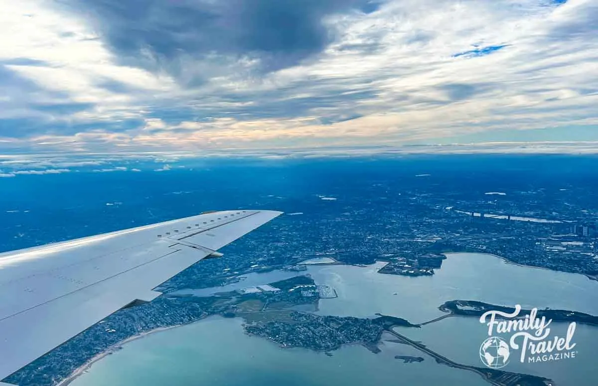 Airplane wing over land