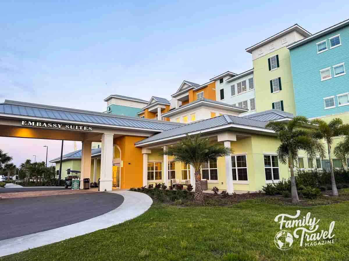 Colorful exterior of the Embassy Suites